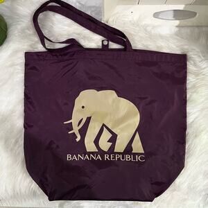 NEW Banana Republic Elephant Nylon Reusable Packable Shopper Tote Large Plum NWT